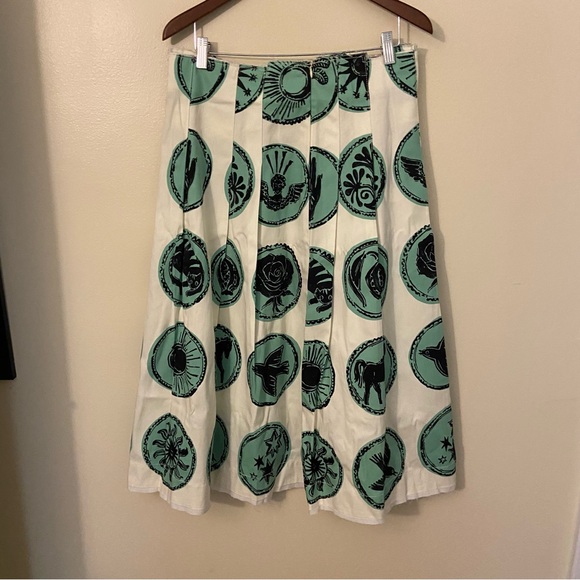 NWT Zara Green and Off White Pleated Skirt Large - Picture 8 of 12